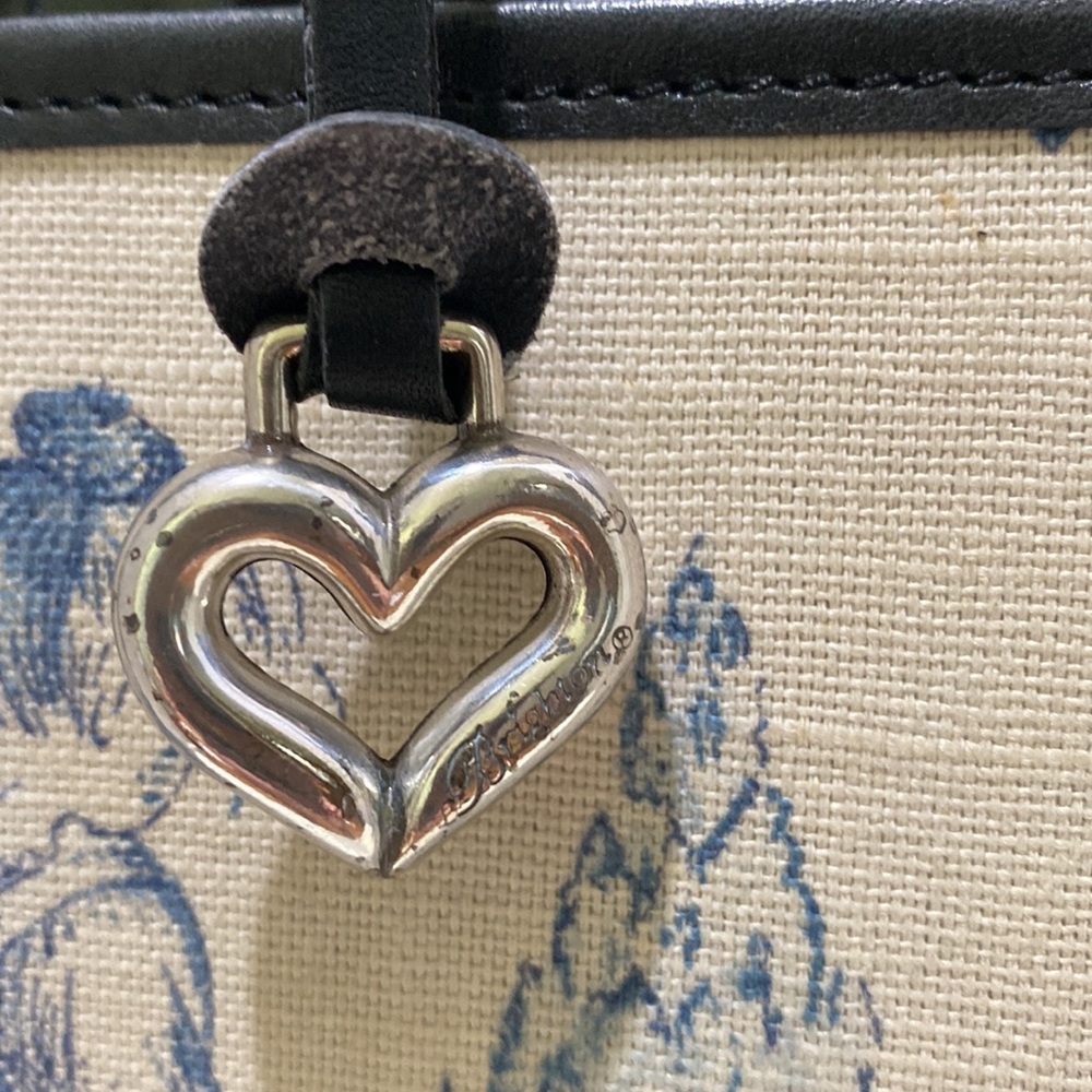 BRIGHTON “Martine” Blue Toile Canvas/ Black Croc Embossed Leather Tote Bag - Picture 4 of 16